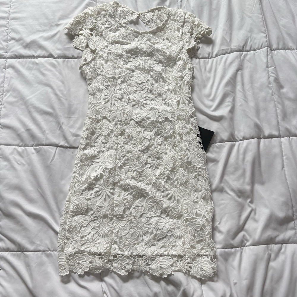 NWT LULU's Mini Dress Womens Small White Floral Bride Bridal Shower Wedding